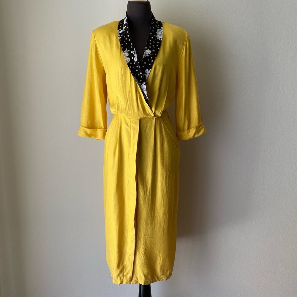 Vintage Danny & Nicole L Silk Rayon Yellow Midi Dress Retro